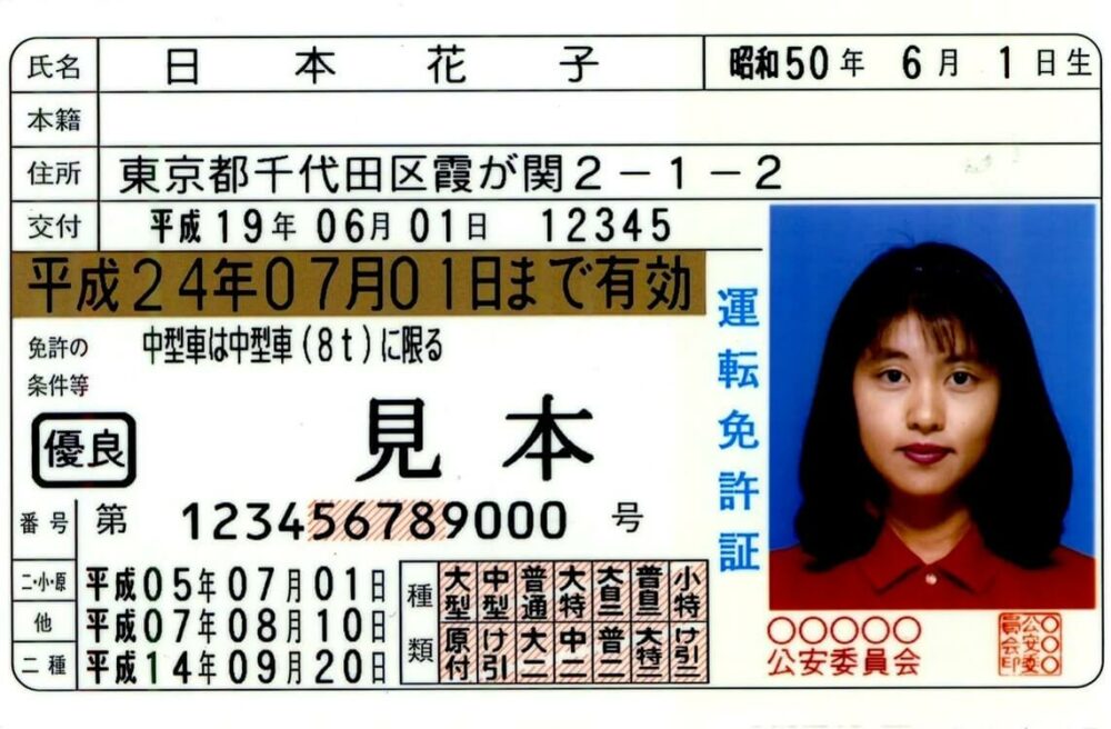 警視庁のウェブサイトに掲載されていた運転免許証のサンプル