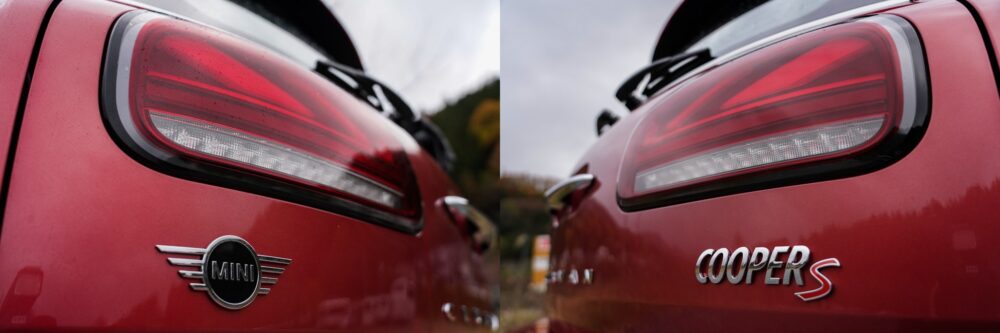新型ミニクラブマン クーパーS ALL4。ミニのブランドロゴとクーパーSのエンブレム