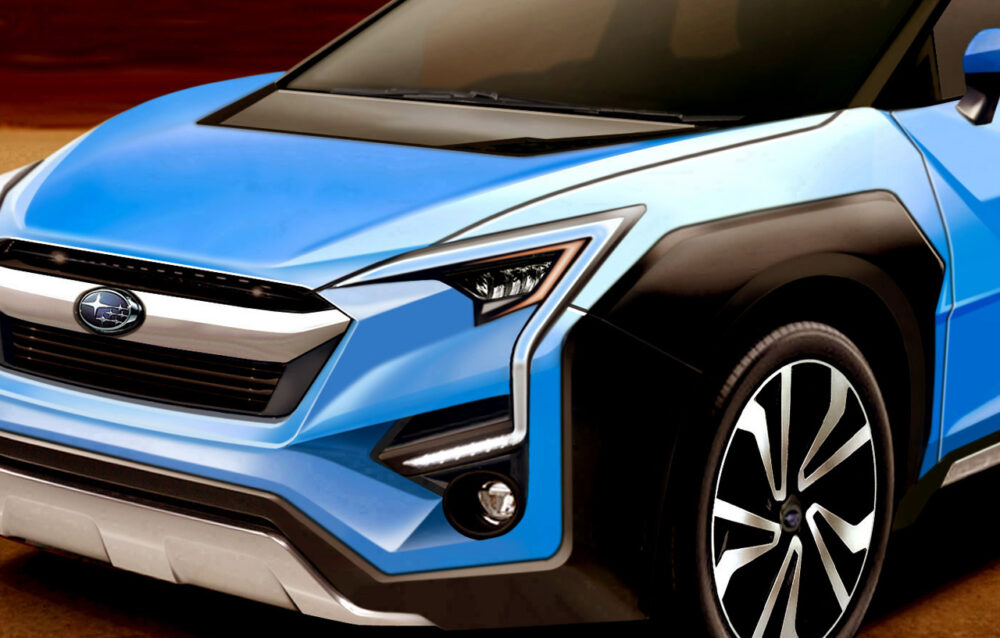 スバルとトヨタが共同開発中の新型EV・クロスオーバーSUVの予想CG。フロント部を拡大。
