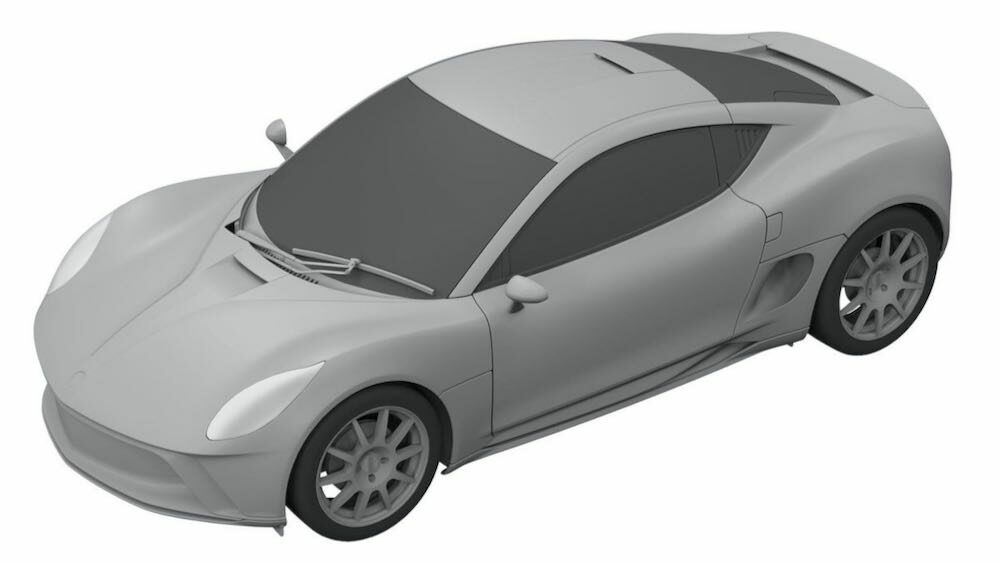 新型ヤマハ 2ドアクーペ EVの流出した特許画像
車体右前方から俯瞰